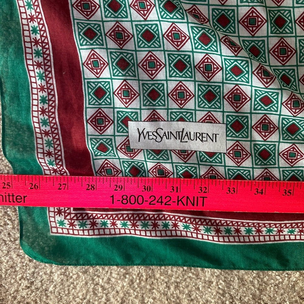 Yves Saint Laurent Burgundy and Green Vintage Patterned Scarf - Picture 4 of 11